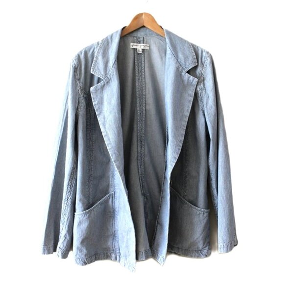 FREE PEOPLE Wanderlust Oversized Striped Cotton Blazer in Blue & White Wash - Picture 13 of 14